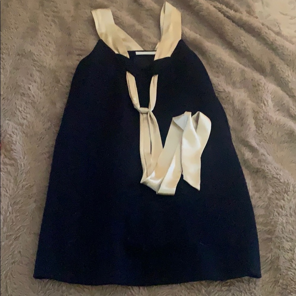 Adorable Navy and Cream Dress w/ Satin Bow